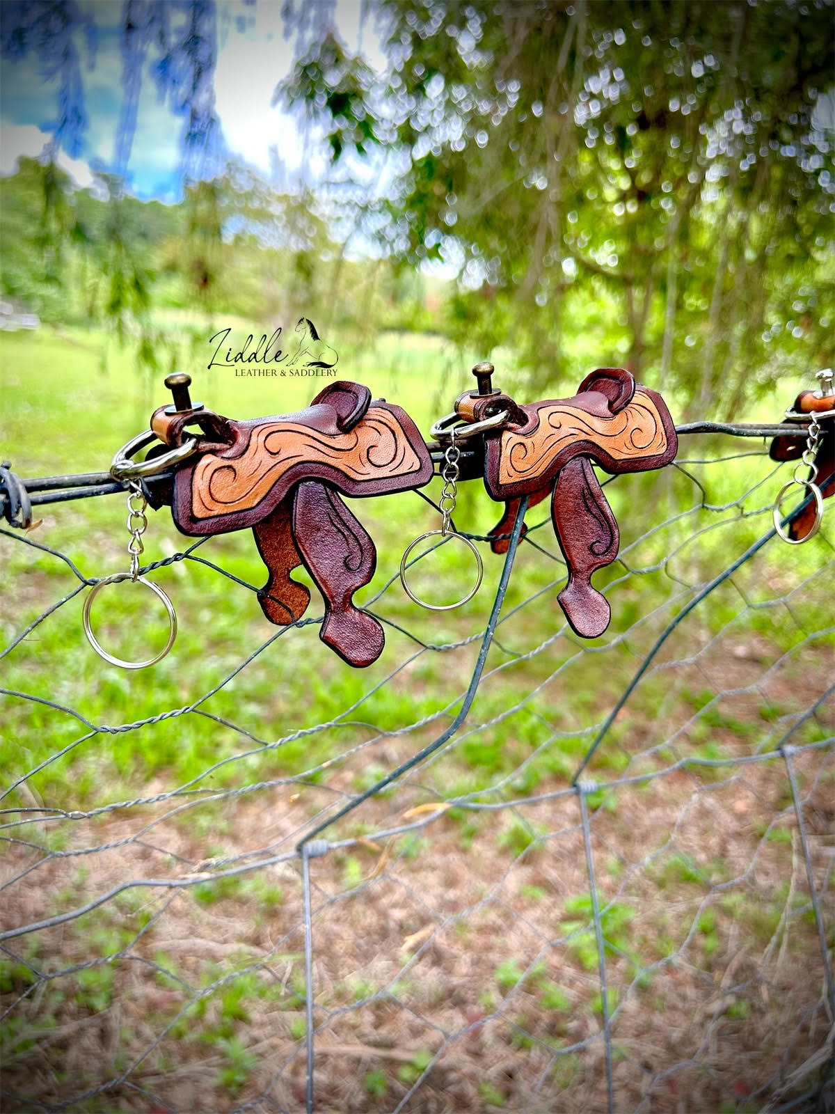 Leather Tooled Western Saddle Keyrings
