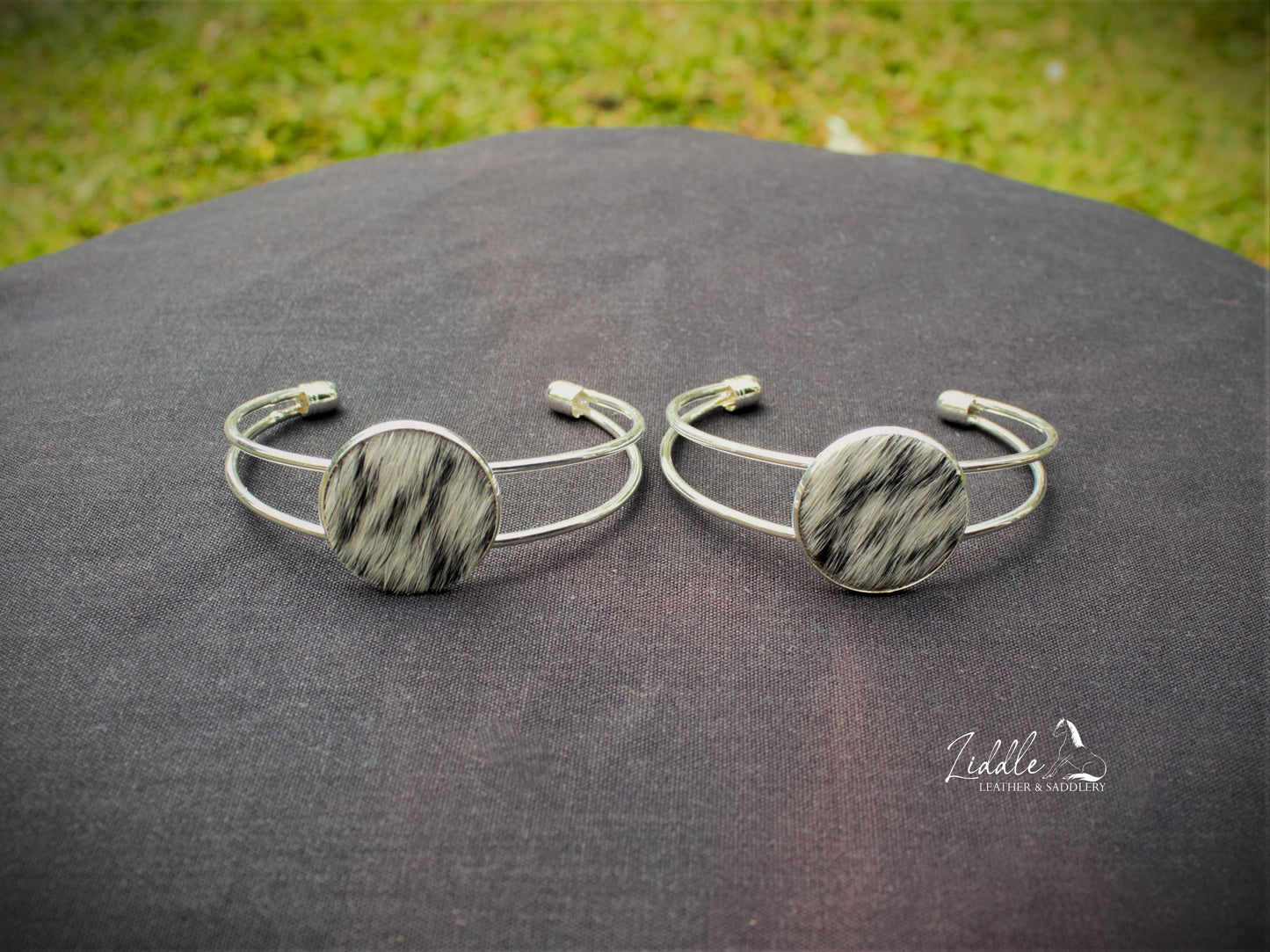 Cowhide Bangle Black and White Fleck