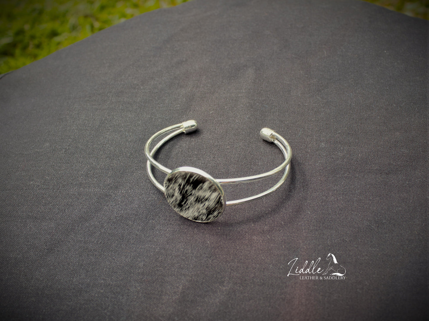 Cowhide Bangle Black and White Fleck