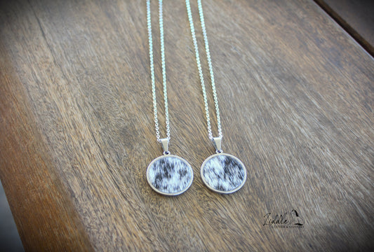 Cowhide Pendant Necklace Black and White Fleck