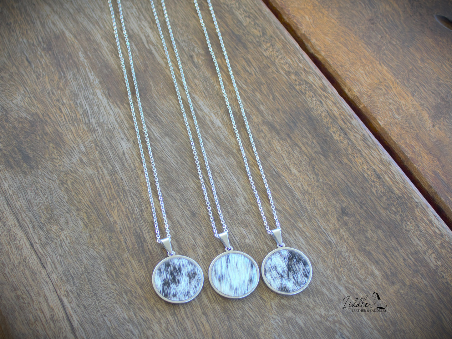 Cowhide Pendant Necklace Black and White Fleck