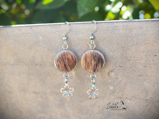 Cowhide Flower Dangle Earring Brindle