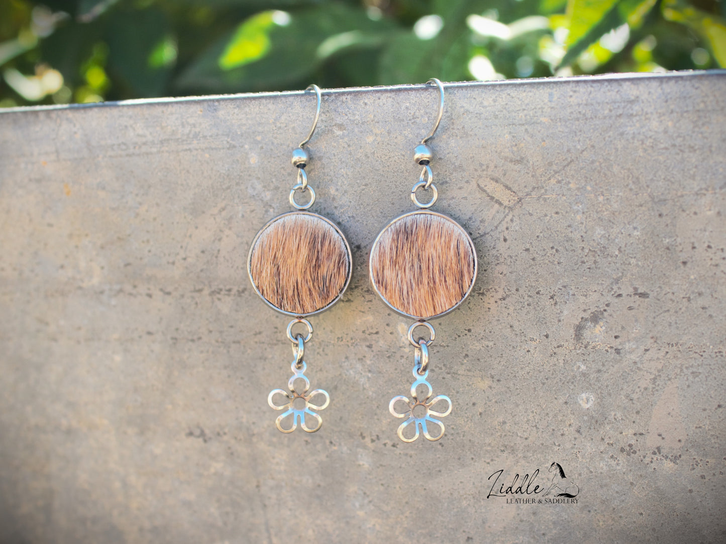 Cowhide Flower Dangle Earring Brindle