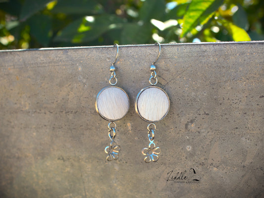 Cowhide Flower Dangle Earring White