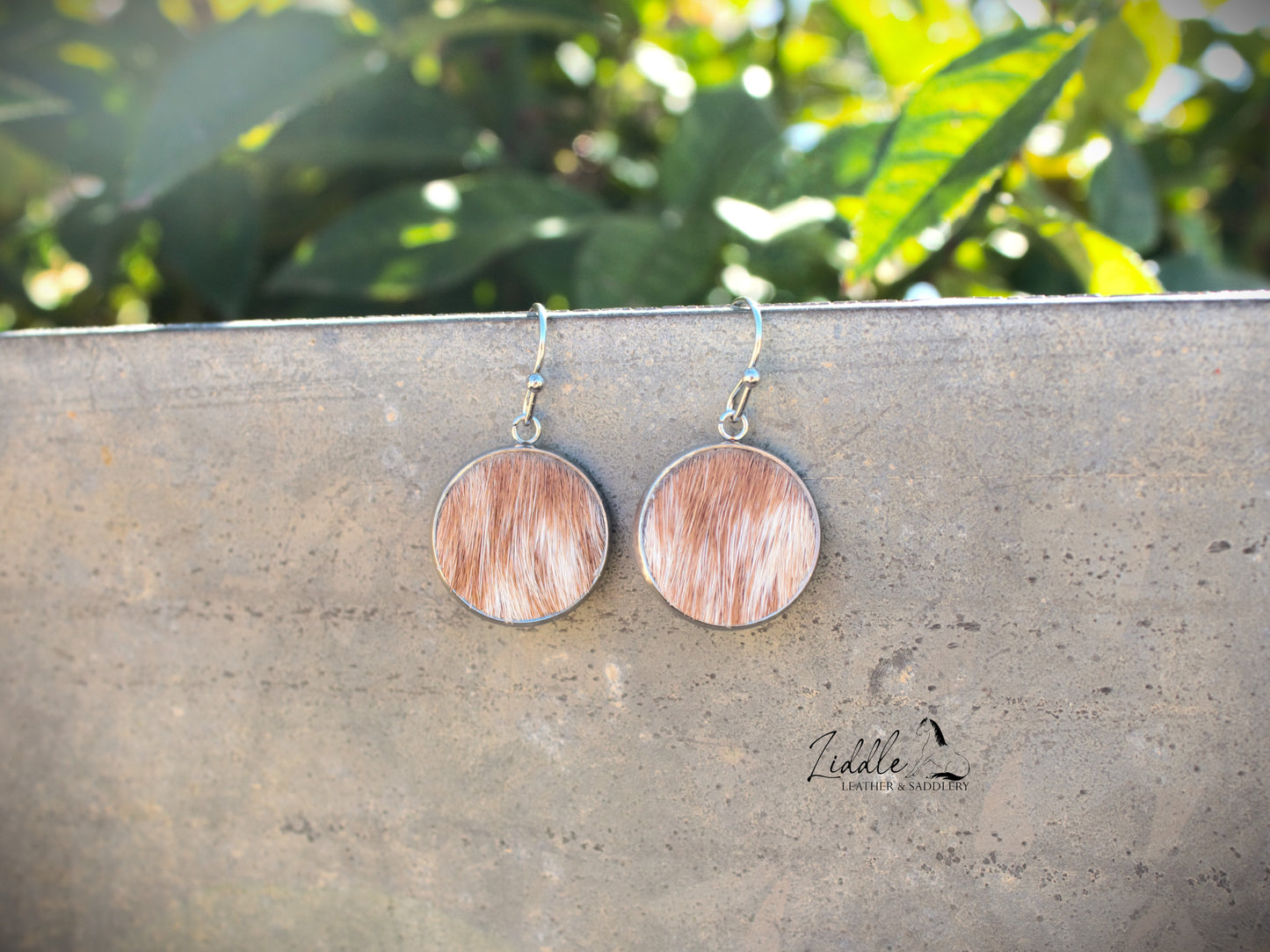 Cowhide Dangle Earring Tan & White