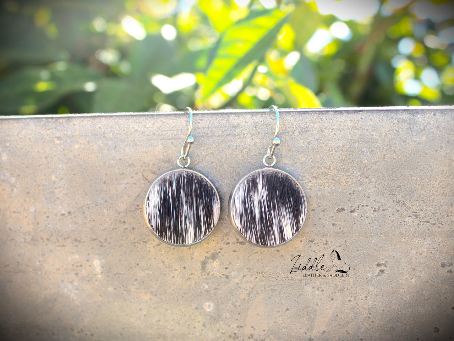 Cowhide Dangle Earring Black & white fleck