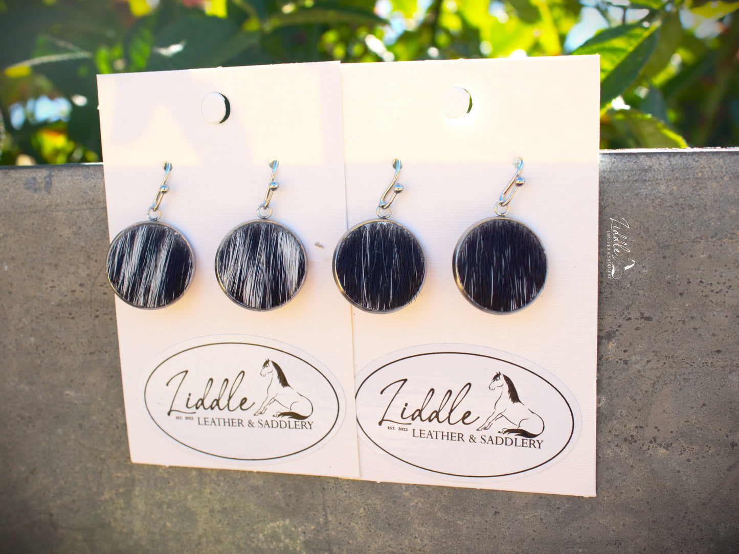 Cowhide Dangle Earring Black & white fleck