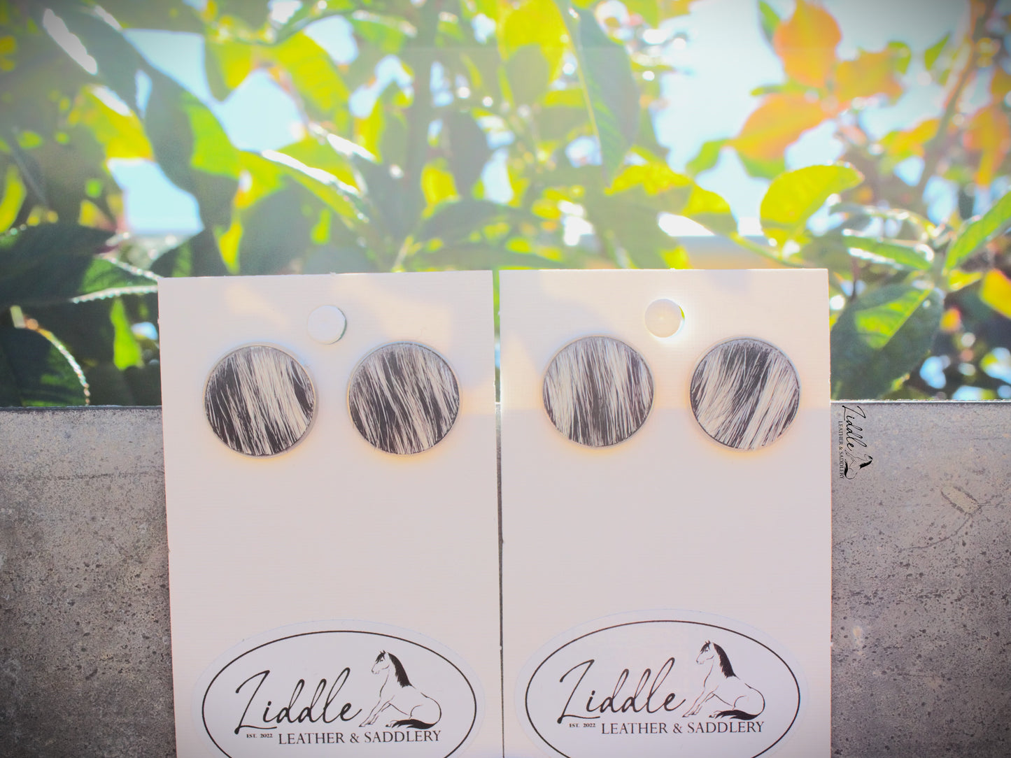 Cowhide Stud Earring Black and White Fleck