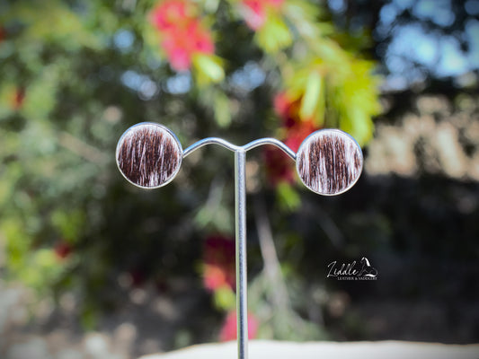 Cowhide Stud Earring Black and White Fleck