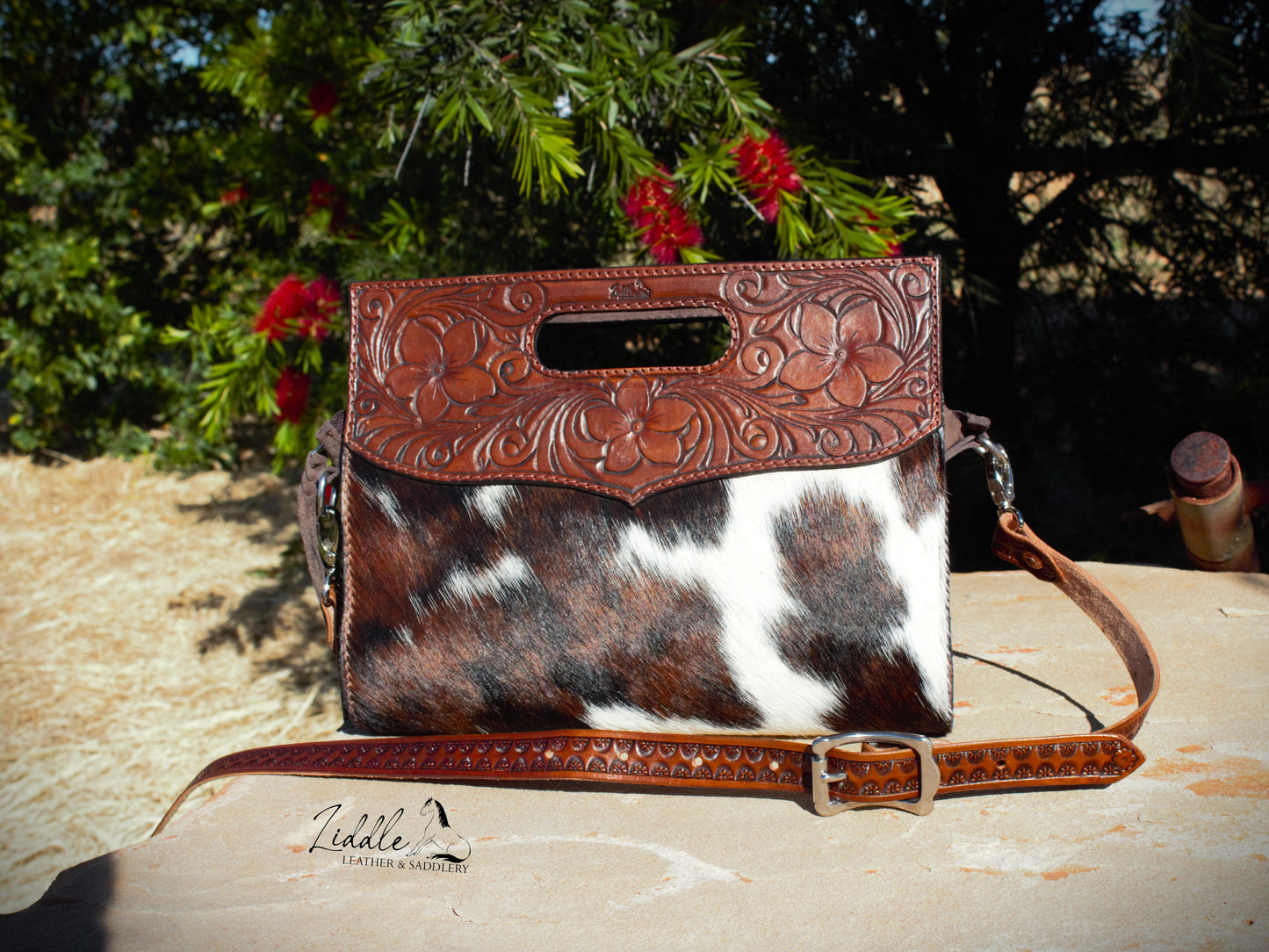 Cowhide and Tooled Clutch Bag