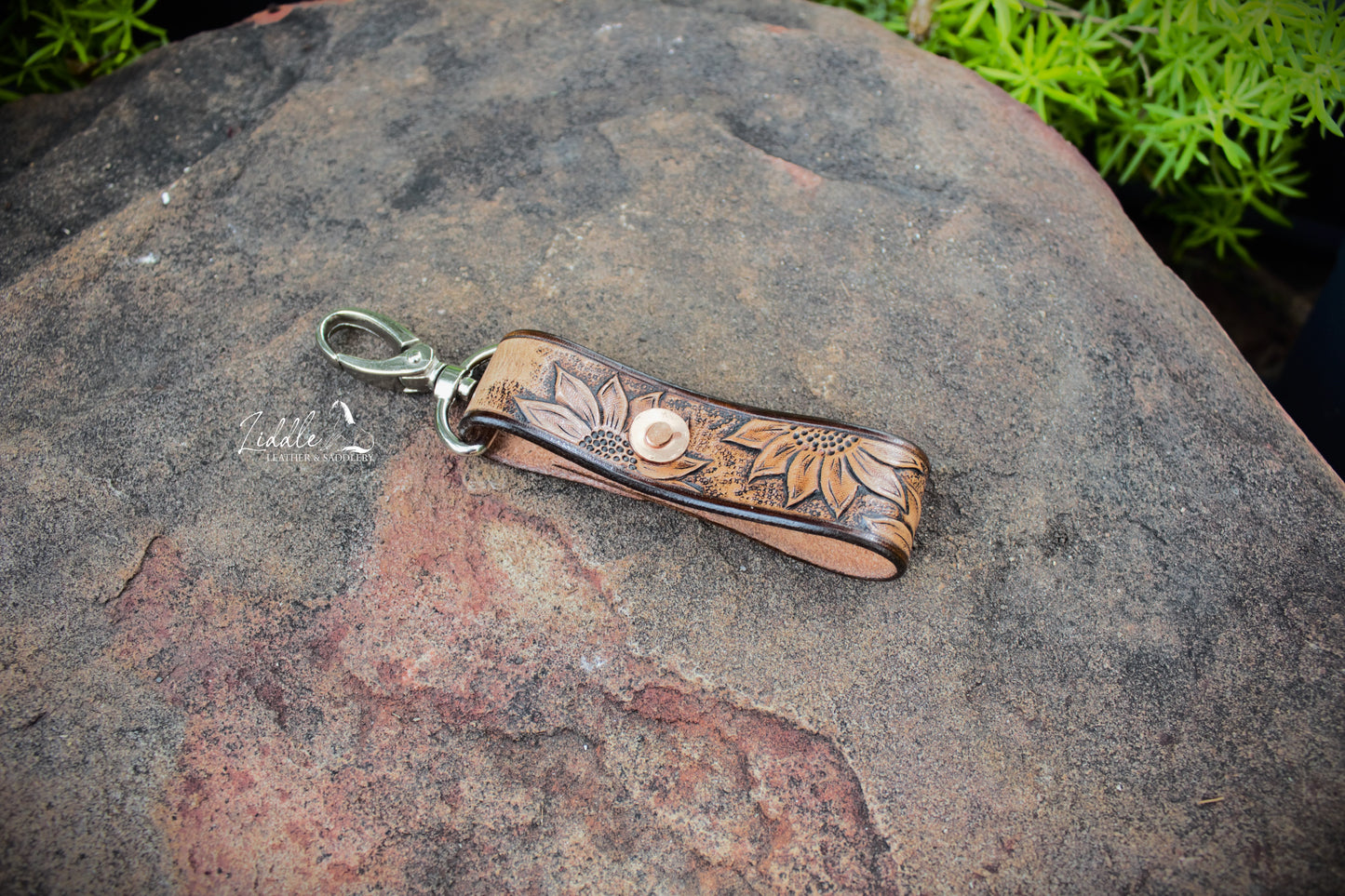 Leather Sunflower Keyring strap