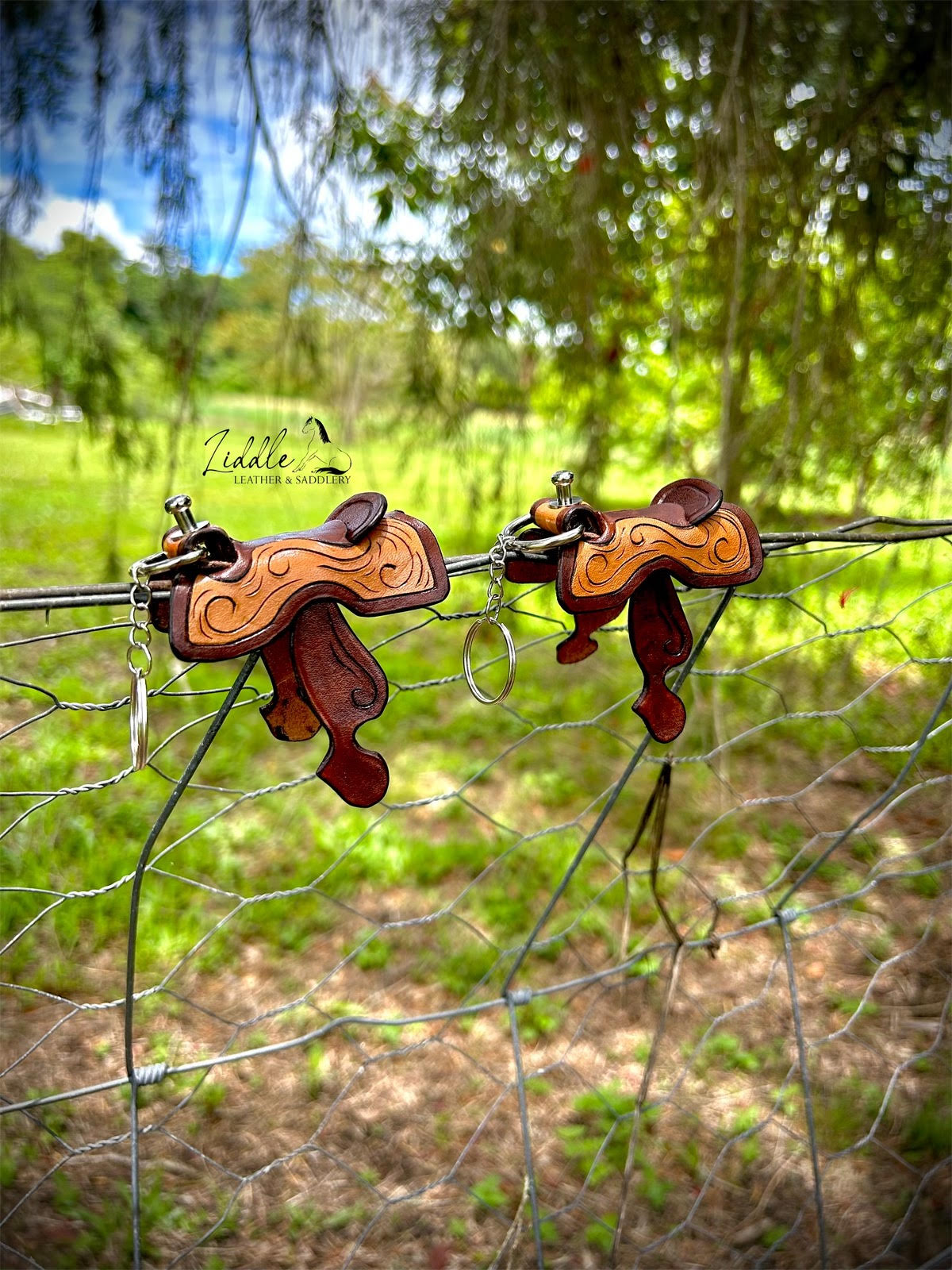 Leather Tooled Western Saddle Keyrings