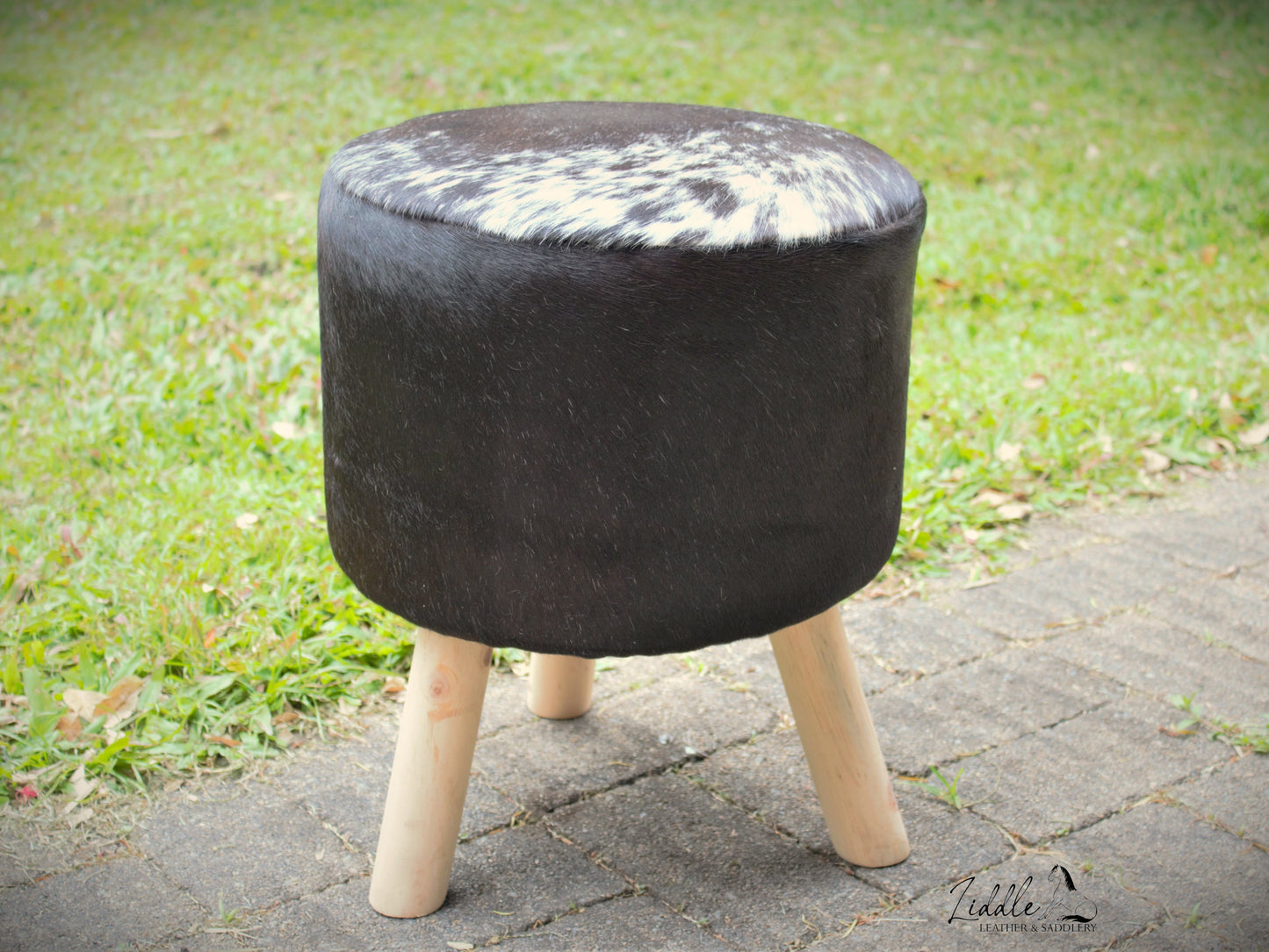 Cowhide Stool Black & White