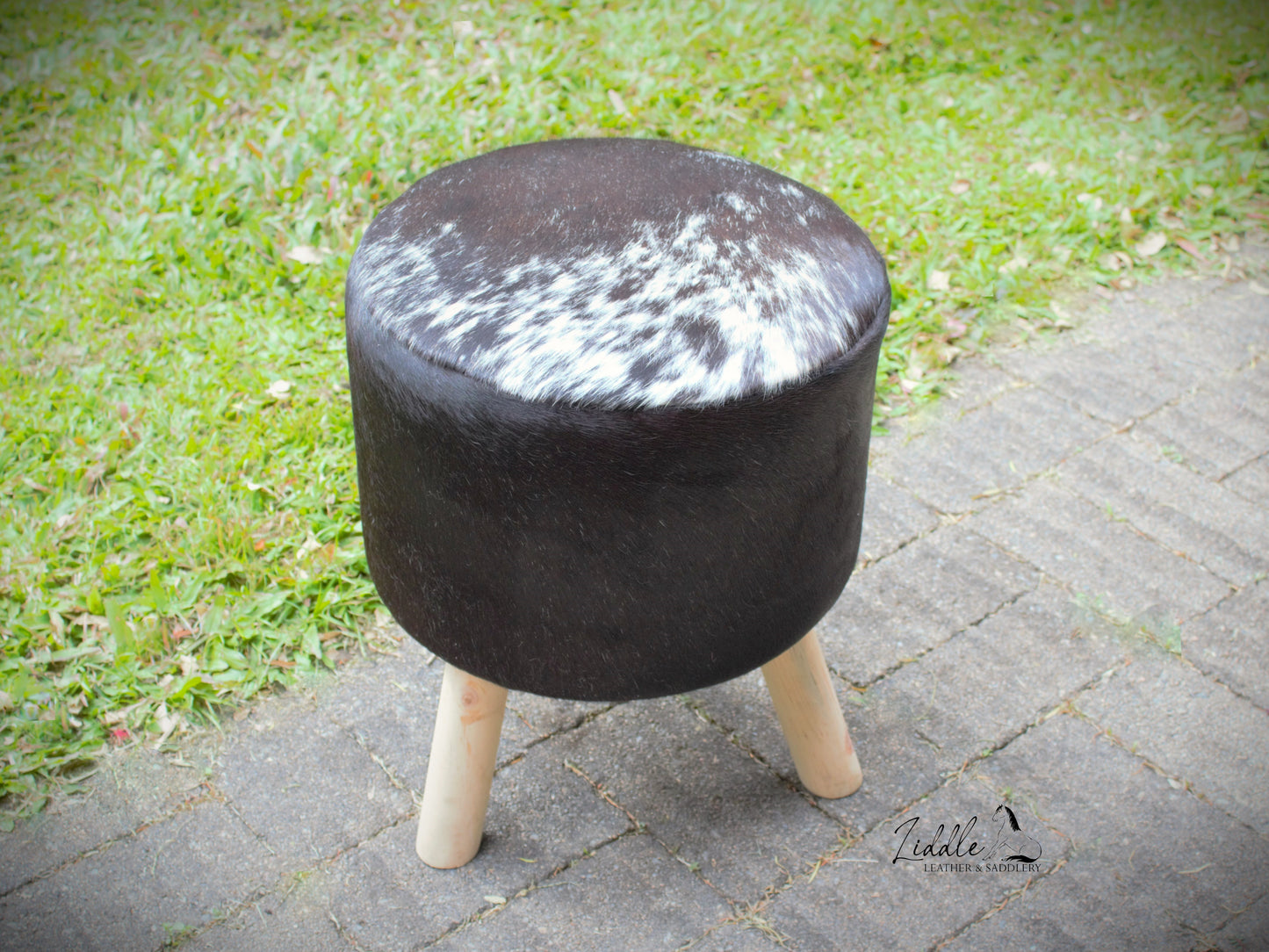 Cowhide Stool Black & White