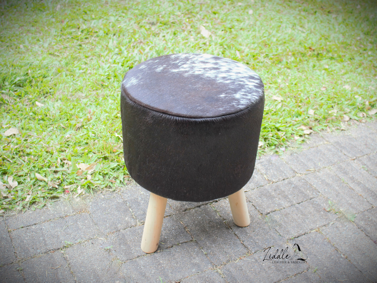 Cowhide Stool Black & White