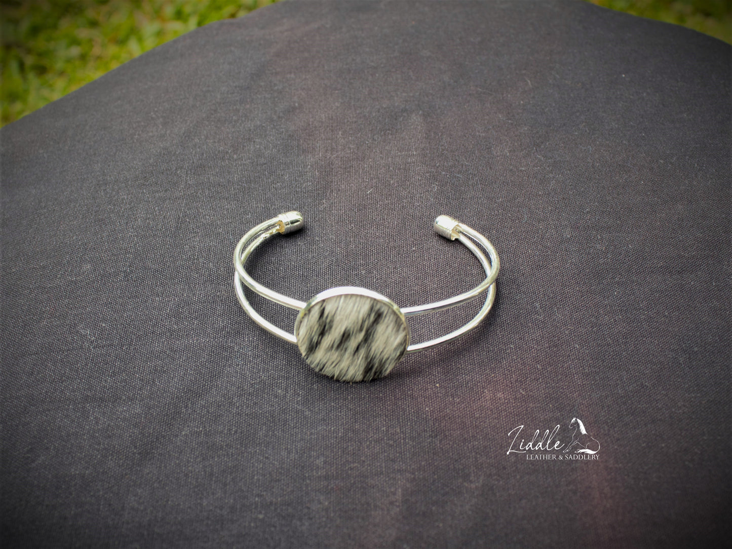 Cowhide Bangle Black and White Fleck