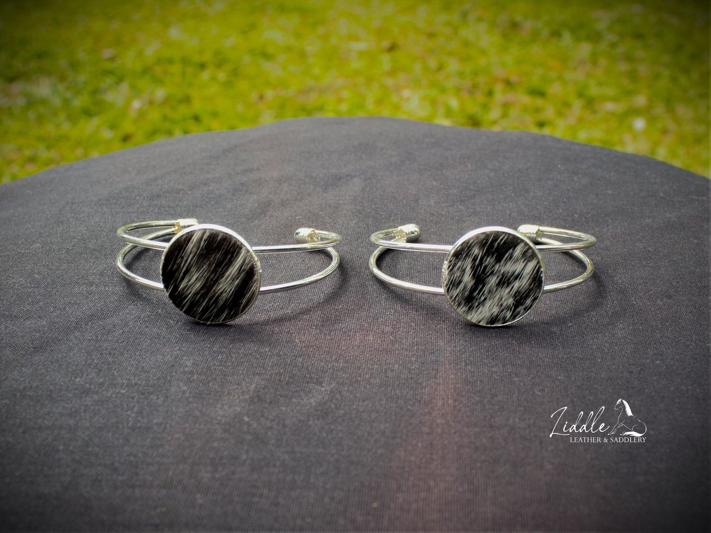 Cowhide Bangle Black and White Fleck