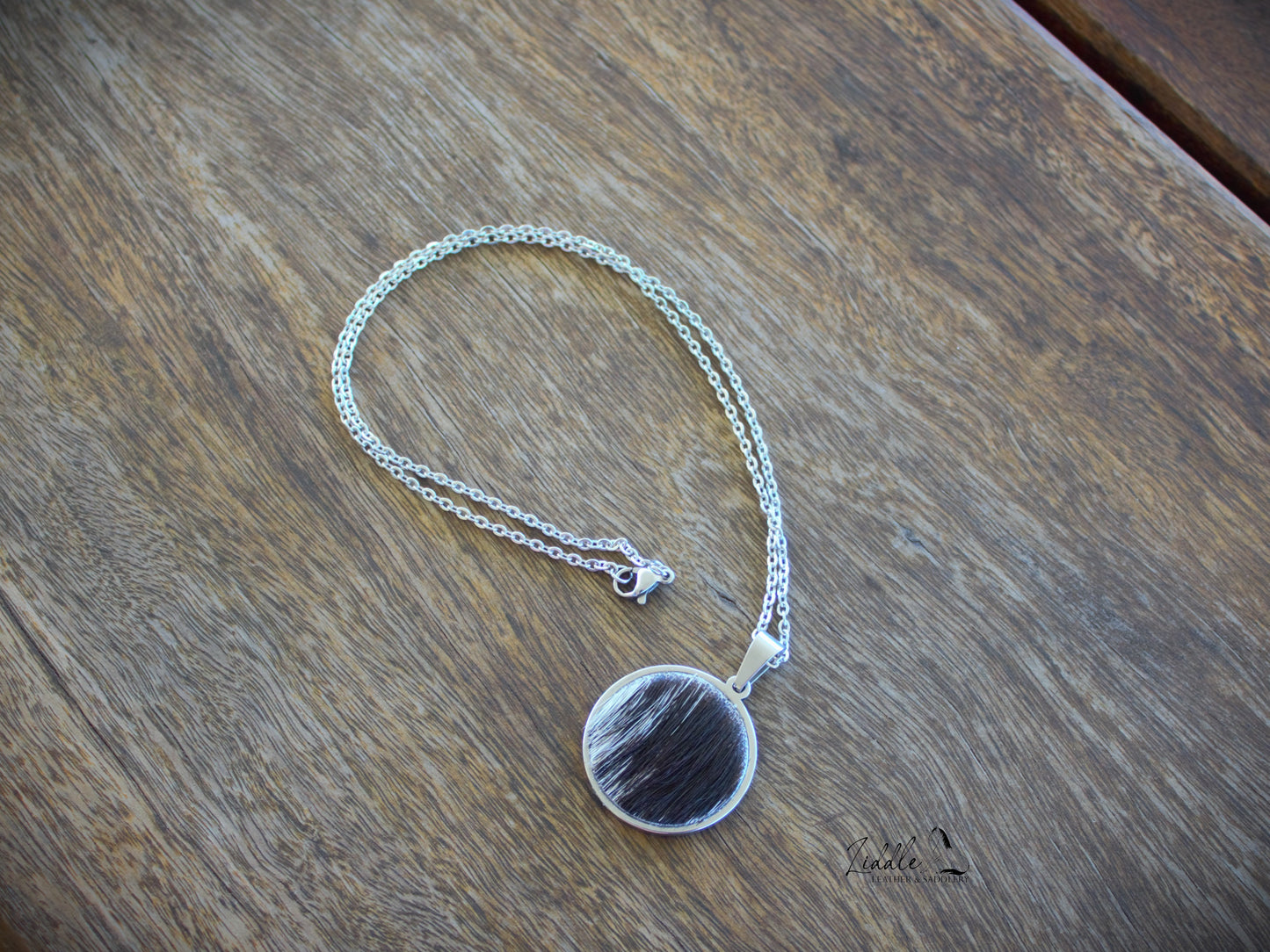 Cowhide Pendant Necklace Black and White Fleck