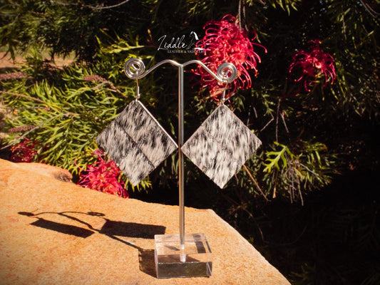 Cowhide Square Diamond Patch Earring Black & White