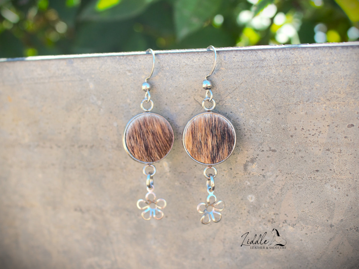 Cowhide Flower Dangle Earring Brindle
