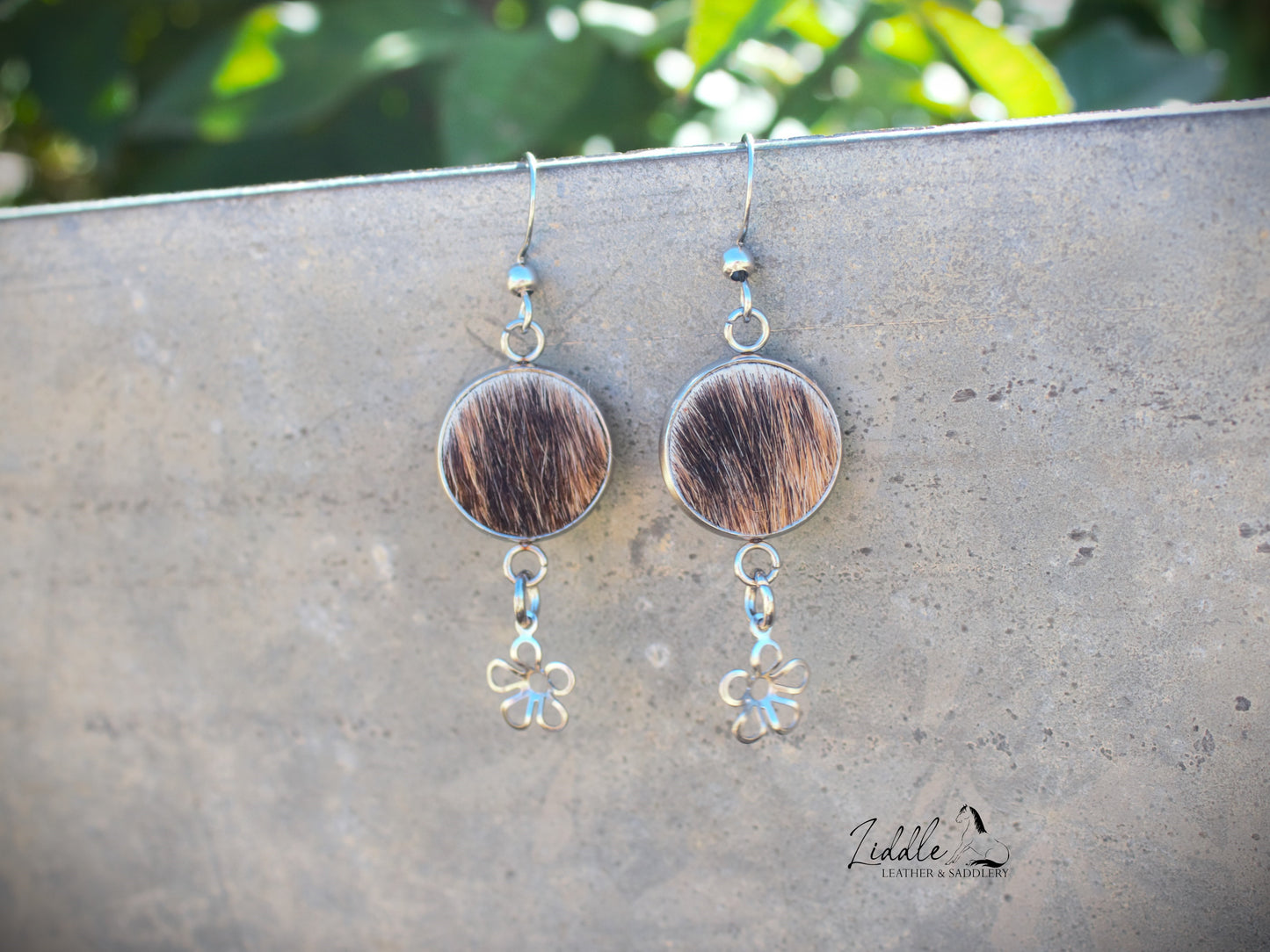Cowhide Flower Dangle Earring Brindle