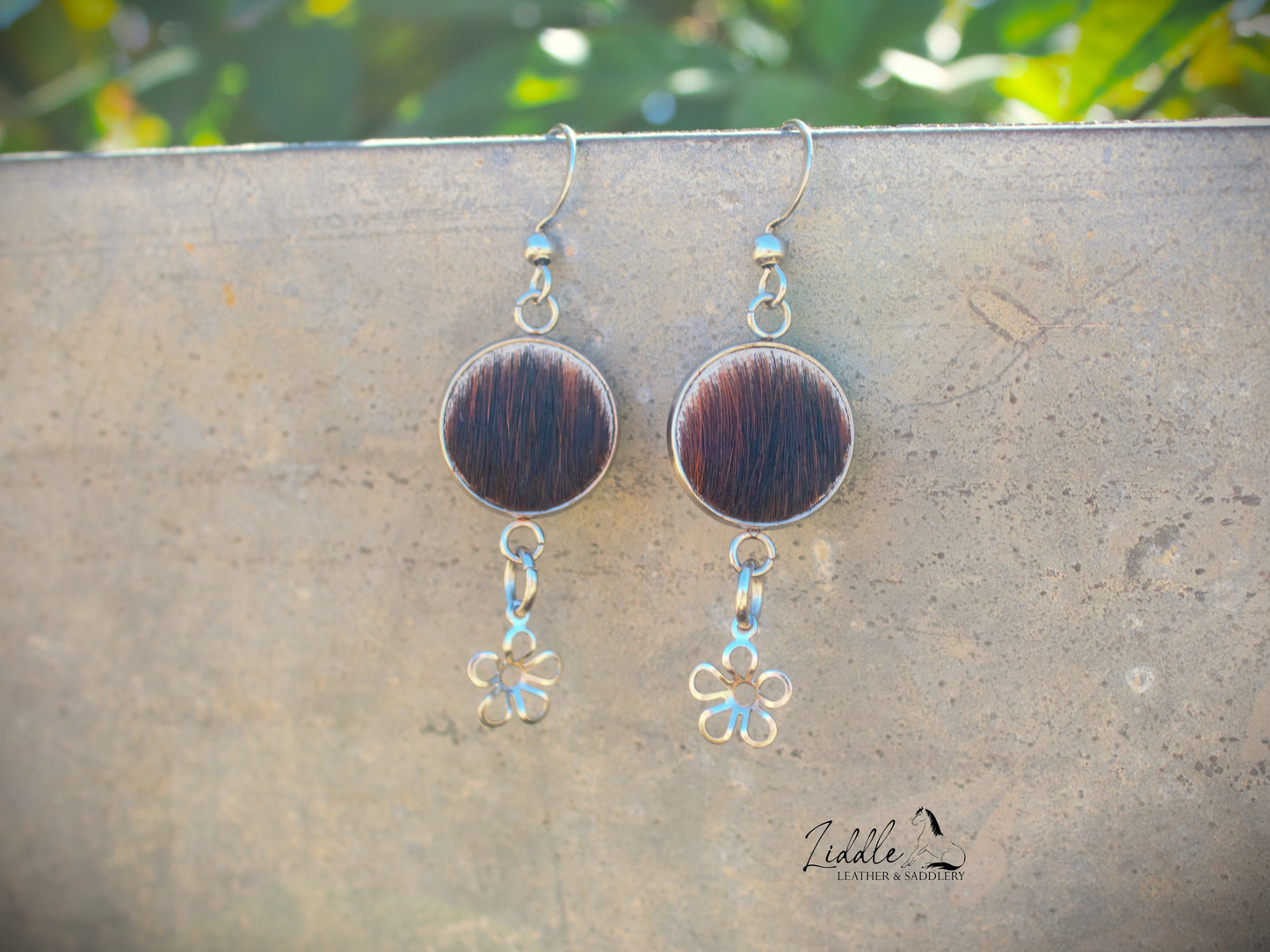Cowhide flower Dangle Earring Deep Brown