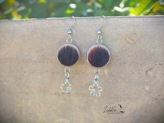 Cowhide flower Dangle Earring Deep Brown