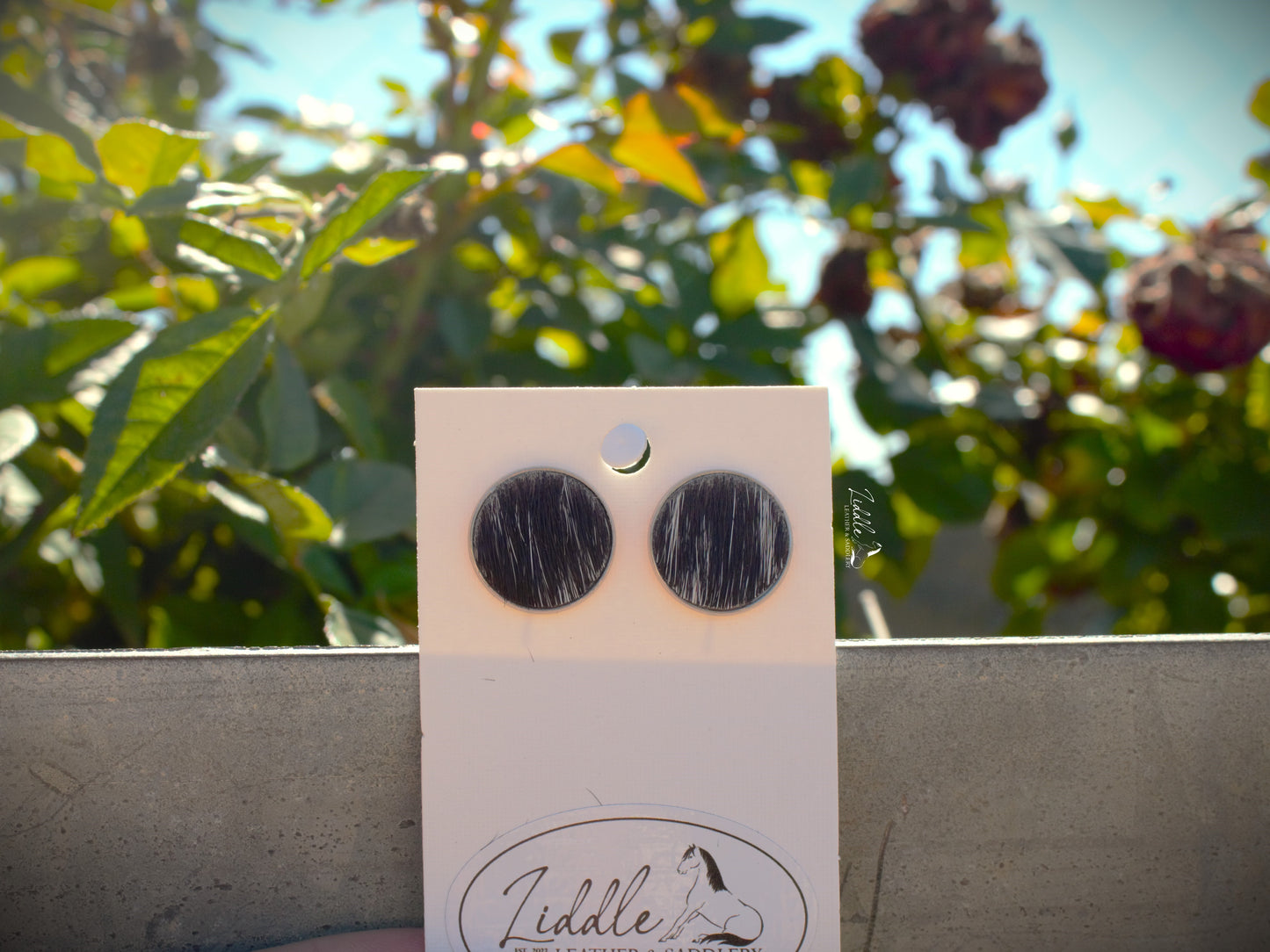 Cowhide Stud Earring Black and White Fleck