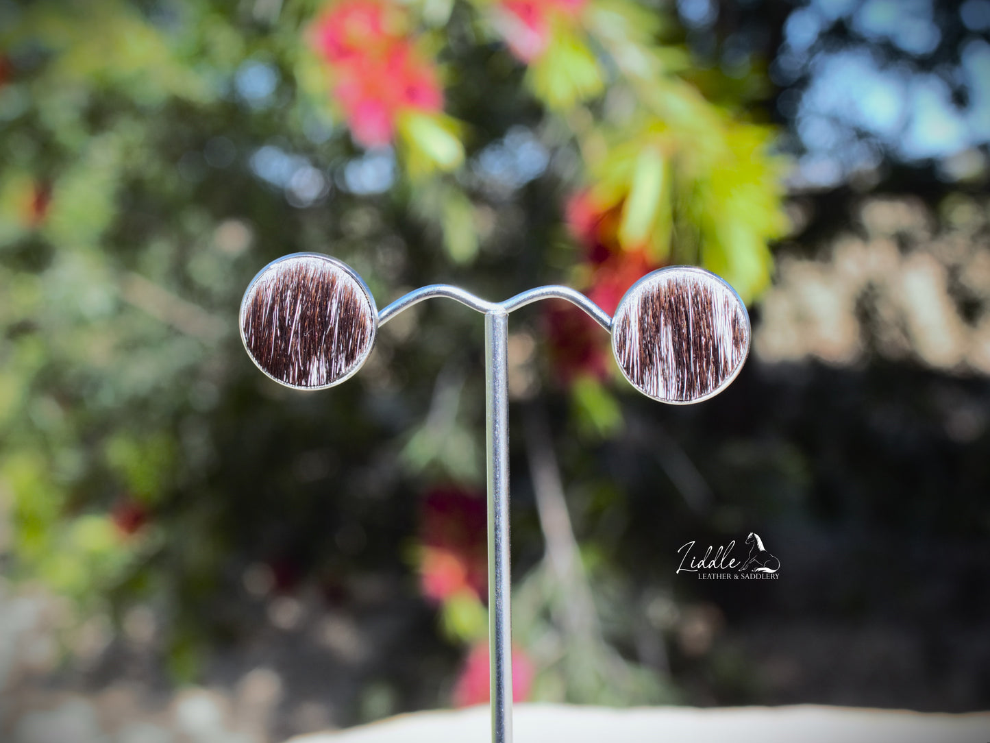 Cowhide Stud Earring Black and White Fleck