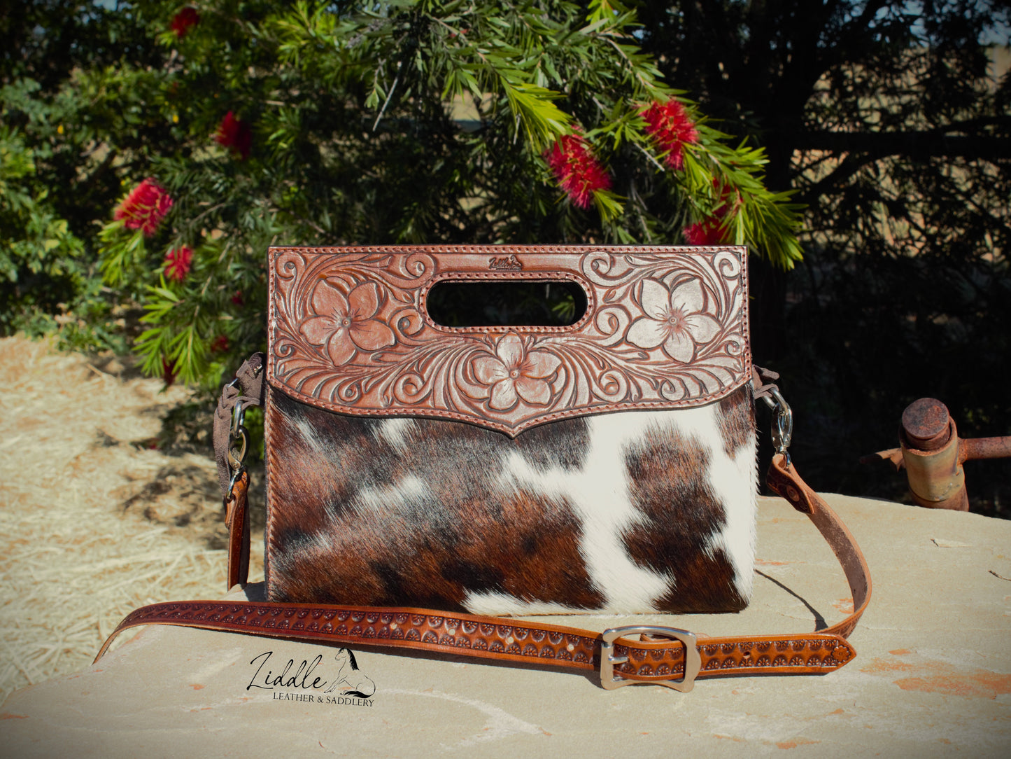 Cowhide and Tooled Clutch Bag