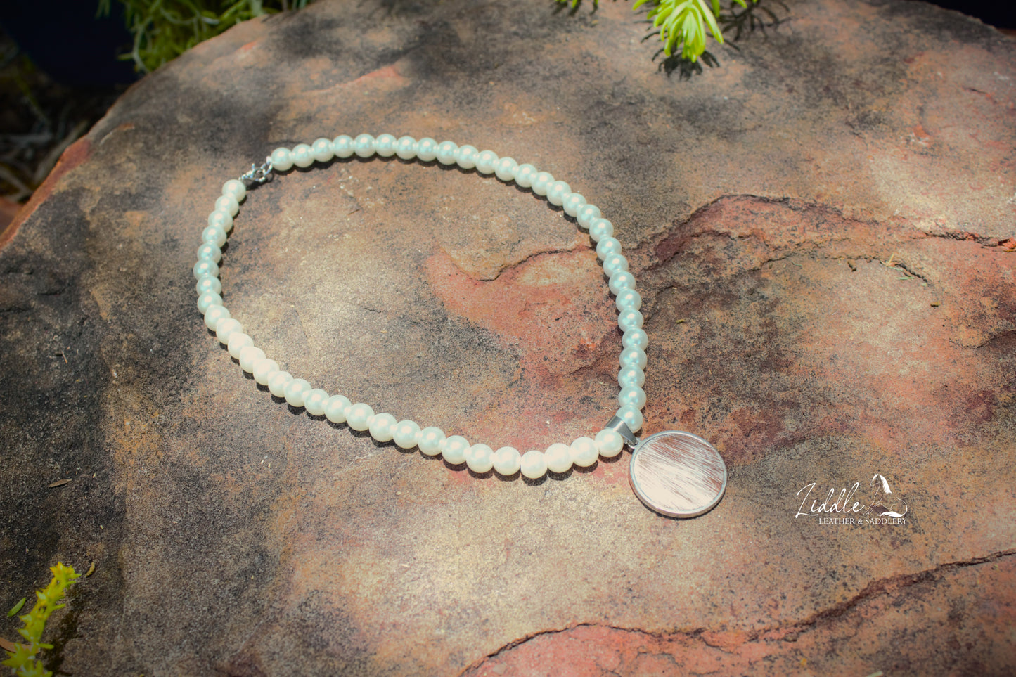 Cowhide Pearl Necklace Brown and White